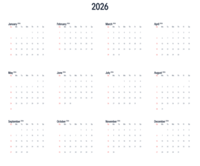 Dark minimalist 2026 year calendar layout