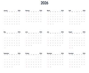 Modern 2026 dark theme calendar layout