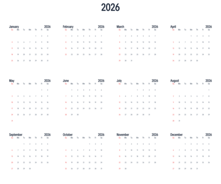 Modern 2026 dark theme calendar layout