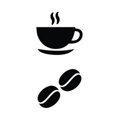 Coffee Cup and Beans Icon Set &ndash; Minimal Cafe Beverage Silhouette Vector Collection