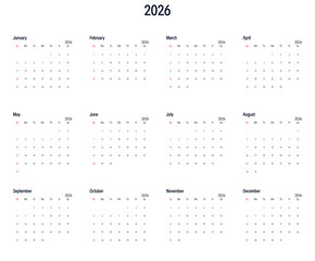 Minimal dark style 2026 annual calendar