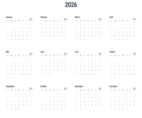 Minimal dark style 2026 annual calendar