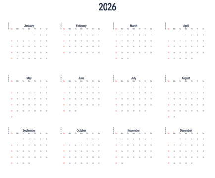 Elegant 2026 minimalist calendar overview