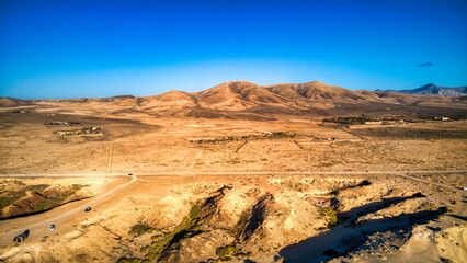 Fotos aérea con dron de la costa de Fuerteventura, El Cotillo, Canarias.