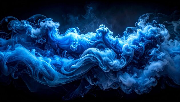 Swirling Blue Smoke or Ink in Water Against Dark Background with Fluid Motion and Abstract Texture