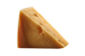 Wedge of yellow cheese with holes against black background food dairy, Isolated On Transparent Background, Png Cut Out