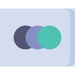 Three Overlapping Circles in Shades of Dark Gray Medium Blue and Teal Against a Light Blue Rounded Square Background with a Subtle Drop Shadow Simple Abstract Graphic Design Element