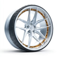 Obraz premium Shiny alloy wheel and tire on white background