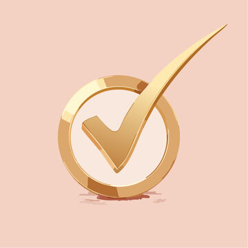 An elegant three-dimensional golden checkmark icon within a circle, a stylish and glossy symbol representing success, approval, and verification