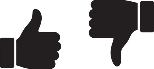 Bold silhouette thumbs up and thumbs down icons, perfect for rating, review, and feedback use.