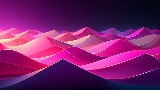 Abstract flowing landscape of vibrant pink and purple waves with a soft glowing light in the background creating a surreal and dreamy atmosphere - Powered by Adobe