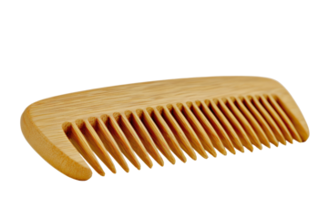 Natural wooden comb with fine teeth on black background hair grooming, Isolated On Transparent Background, Png Cut Out