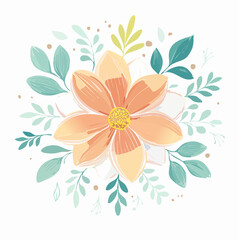 Obraz premium Delicate Flower Illustration Hand-Drawn Blossom with Soft Petals and Gentle Leaves