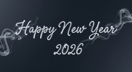 Obraz premium Smoke-like transparent ink Happy New Year 2026 text with soft swirling motion for seamless morphing