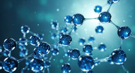 Abstract blue molecule structure on a blurry background.