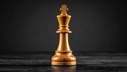 Wooden Chess King Piece on Dark Surface with Dramatic Lighting and Gradient Background