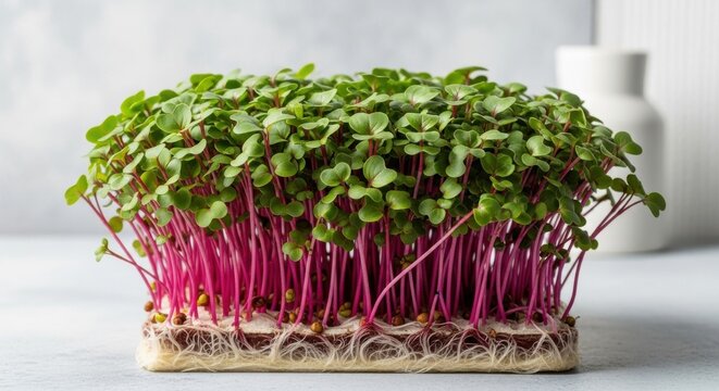 Vibrant Microgreens with Pink Stems and Green Leaves