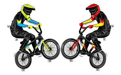 Fototapeta premium ride by bycycle of bmx two people