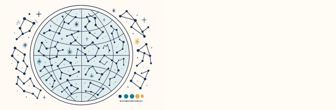 Star constellation map with zodiac signs and celestial chart in minimalist line art style on light background with blank copyspace for design use. Ai generative