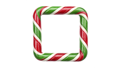 Horizontal frame made of red and green candy cane sticks isolated on a transparent background