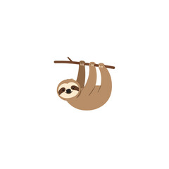 Naklejka premium Whimsical sloth clinging to a branch in a minimalist style showcasing its adorable expression and
