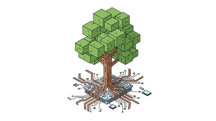 Digital tree growing from technology circuit board