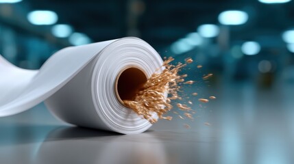 An artistic shot of a paper roll, bursting with colorful paint splashes, creating a dynamic abstract image that conveys creativity and unexpected transformation.