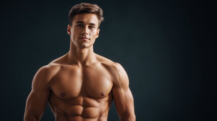 Fototapeta premium Fitness enthusiast posing studio portrait dark background front view strength and power