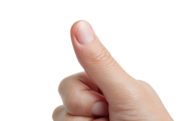 Close up of a human thumb pointing upwards against a black background hand gesture, Isolated On Transparent Background, Png Cut Out