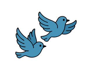 Obraz premium Flat vector illustration of two birds flying with curved wing lines rounded shapes clean outline