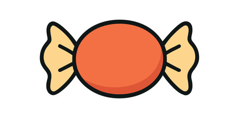 Flat vector illustration of wrapped candy with twisted ends rounded shapes clean outline
