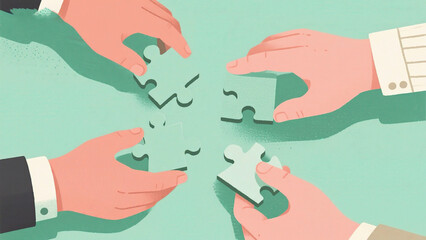 hands assembling puzzle pieces