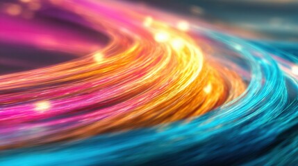 Colorful light trails create a vibrant abstract pattern in a dynamic scene