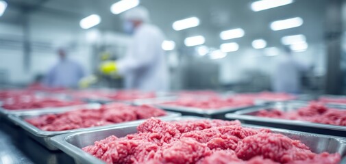 The Ground Beef Processing Line in a Modern Industrial Meat Production Facility