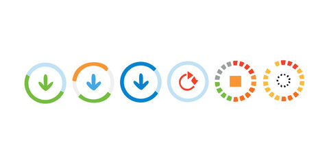 Loading icon set. Load circle icons. Download indicator sign. Progress loading bar. Upload symbol. Loader icon. Vector illustration.