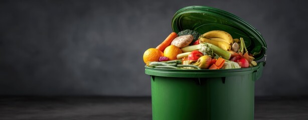 The Green Garbage Bin Overflowing With Fresh Fruits and Vegetables