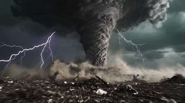 Powerful Tornado Funnel Cloud Touches Down During Violent Lightning Storm