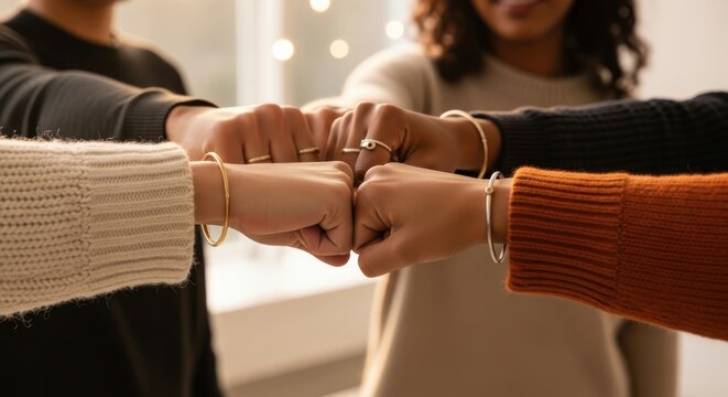Diverse friends making a fist bump in agreement