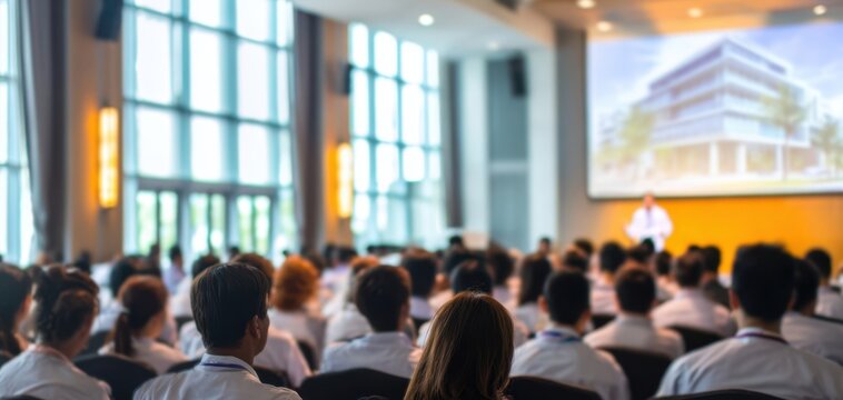 The Audience in a Modern Conference Hall Attending a Corporate Presentation and Lecture - Powered by Adobe