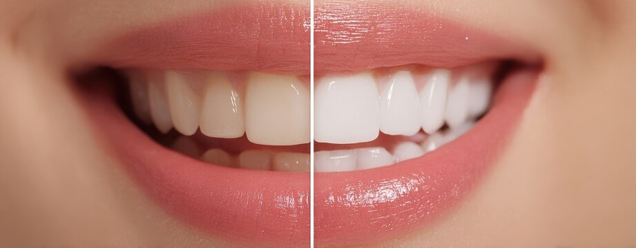 The Smile Showing Dramatic Teeth Whitening Results In A Before And After Closeup - Powered by Adobe