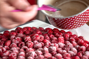 Homemade cake with fruit, sponge cake and frosting