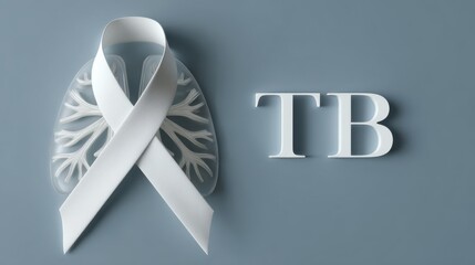 Tuberculosis lungs awareness with white ribbon and TB text