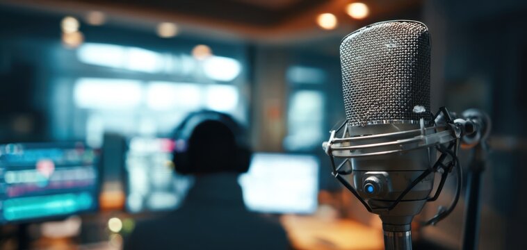 The Microphone in a Modern Recording Studio with Producer at Work