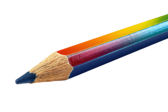 Macro close up of a rainbow colored pencil tip on black background crayon multi, Isolated On Transparent Background, Png Cut Out