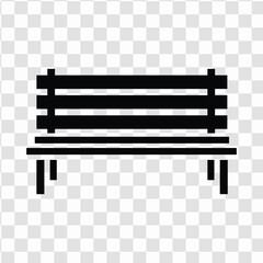 Black silhouette icon of a park bench, simple vector graphic
