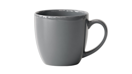 Simple gray mug displayed in clean presentation with smooth ceramic surface and minimal modern style shown on white background