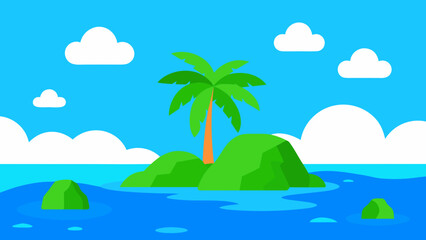 Sunny Tropical Lagoon with Palm Leaves