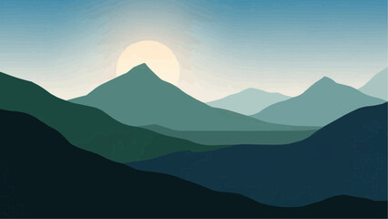 Fototapeta premium Mountain range landscape vector illustration with sunrise and nature background for travel and hiking 100 brazil ceara