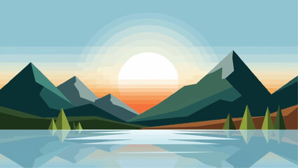 Mountain landscape with lake and sunset vector illustration for travel and nature backgrounds and posters brazil ceara