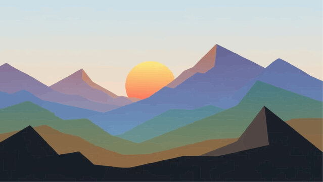 Minimalist landscape mountain range at sunset vector illustration nature scenery background design for print 100 brazil ceara
